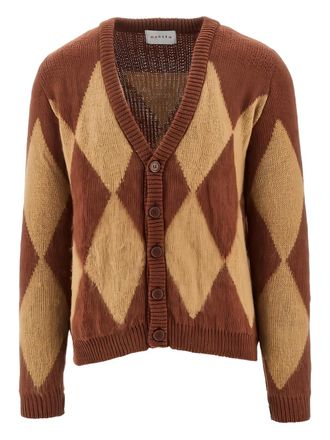 Mars&eacute;m argyle cardigan - men - Polyester/Polyamide/Wool/Polycarbonite - L - Brown