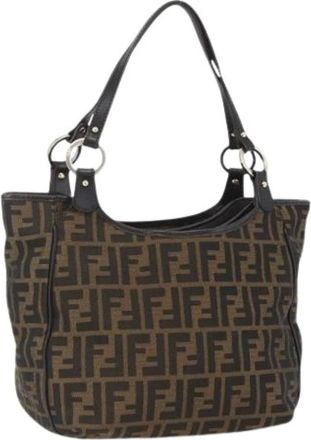 Fendi Pre-owned Shoulder Bags, female, Brown, Size: ONE SIZE Pre-owned Vintage Canvas Shoulder Bag
