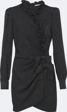 Alessandra Rich Bow-detail ruffled silk moir&eacute; minidress