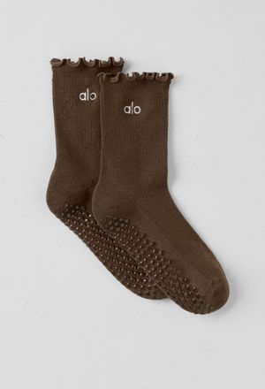 Alo | Lettuce Edge Grip Socks in Espresso, Size: Medium/Large