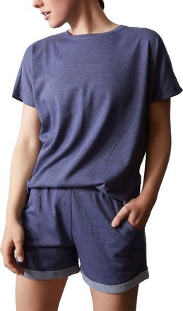 Natori Activewear Chi French Terry Split Back Top In Heather Night Blue