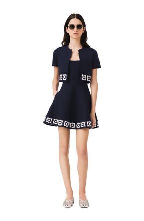 Maje Cardigan with crochet panels in Navy at Nordstrom, Size X-Small