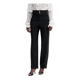 Twinset Broeken, Dames, Zwart, S, Wol, Satin-Panel Tailored Broeken