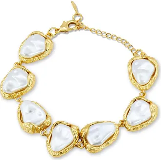 Savvy Cie Jewels Baroque Sea Pebbles 18k Gold Plate Imitation Pearl Bracelet in Gold/White at Nordstrom Rack