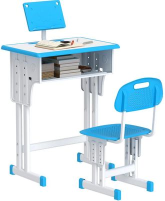 HOMCOM Juego De Escritorio Y Silla Para Ni&ntilde;os De 6-12 A&ntilde;os Ajustable Con 1 Caj&oacute;n 1 Ranura Para L&aacute;piz Y 1 Estante Para Libros 60x45x90-102 Cm - Homcom