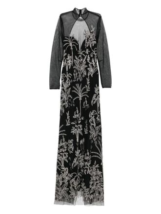 Costarellos floral-embroidered mesh maxi dress - Black
