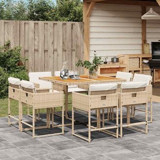 vidaXL Set Comedor De Jard&iacute;n 9 Pzas Con Cojines Rat&aacute;n Sint&eacute;tico Beige Vidaxl