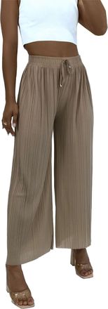 Generic Womens Pleated Relaxed Wide Leg Smart Casual Palazzo Trousers - Black Khaki Mocha Wine Blue Pink Mustard Navy Grey Nude - Small - X-Large (UK, Alpha, 