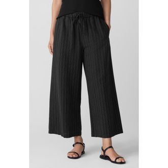 Eileen Fisher Stripe Organic Cotton Blend Crop Wide Leg Pants in Black at Nordstrom Rack, Size X-Small