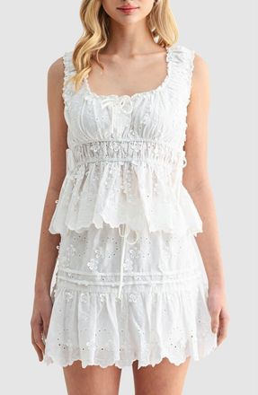All in Favor Side Tie Embroidered Cotton Eyelet Top in Ivory at Nordstrom, Size X-Small