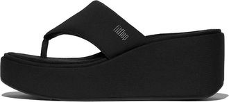 FitFlop Womens Platforms Wedge Toe-Post Sandals In All Black