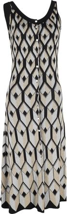 Paco Rabanne Geometric-Intarsia Metallic-Weave Midi Dress In Multicolour Viscose