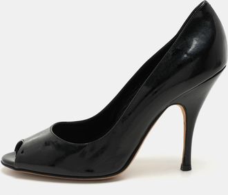 Dolce & Gabbana Black Patent Leather Peep Toe Pumps Size 39
