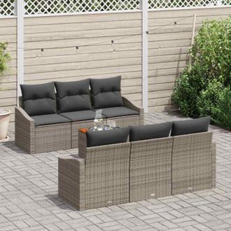 vidaXL Vidaxl - Conjunto De Sof&aacute; De Jard&iacute;n Con Coj&iacute;n 7 Pcs Gris Polirat&aacute;n