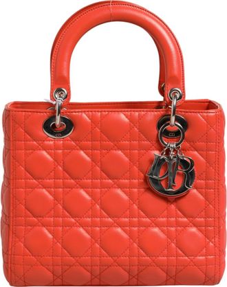 Dior Orange Cannage Lambskin Leather Lady Dior Womens Bag (Pre-Owned)