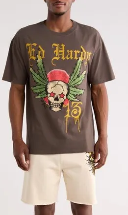 Ed Hardy Rhinestone 13 Skull Boxy Graphic T-Shirt in Chracoal at Nordstrom Rack, Size Xx-Large