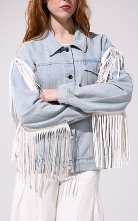 Azalea Wang Arla Fringe Jacket in Denim at Nordstrom, Size X-Large