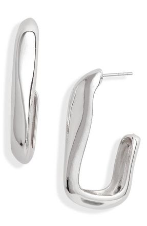 Open Edit Organic Hoop Earrings in Silver at Nordstrom