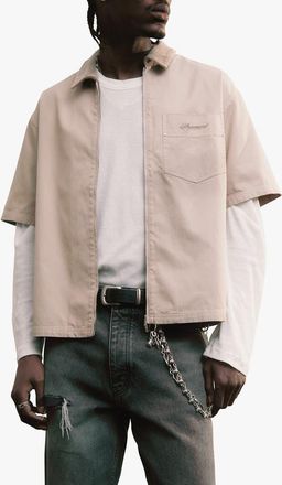 Represent Ramona Short Sleeve Zip-Up Shirt in Vintage Khaki at Nordstrom, Size Xx-Large
