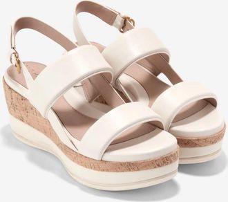 Cole Haan Aislin W30477 Sandals Womens B Ivory Leather Wedge Heel HTAT1479