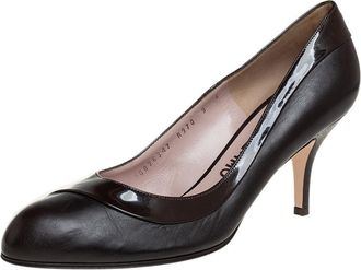 Ferragamo Brown Leather And Patent Leather Pumps