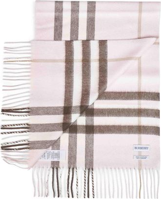 Burberry Womens Scarf Bow Pink Check Camel Hair Scarfs