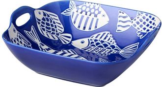 Certified International Fish Tale Porcelain Square Bowl With Handles