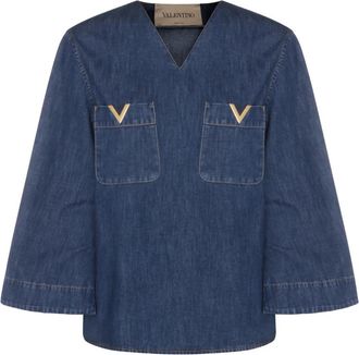 Valentino Denim Chambray Shirt - Dames - Blouses - Blauw - L - Denim - Overhemden