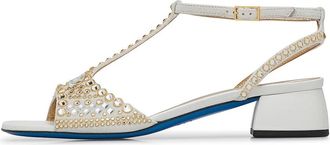 Loriblu Sandaaljuweel van nappaleer en wit su&egrave;de - Dames - Sandalen met hakken - Wit - 38 EU - Leer - Schoenen