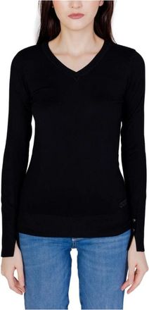 Guess Gena VN LS Sweater - Dames - V-hals truien - Zwart - XS - Katoen - Truien & Vesten