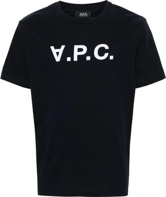 A.P.C. Logo Flocked T-shirt - Heren - T-shirts - Blauw - 2XL - Katoen - Tops
