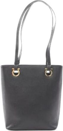 Ferragamo Pre-owned Tote Bags, female, Black, Size: ONE SIZE Pre-owned Gancini Leather Tote Bag