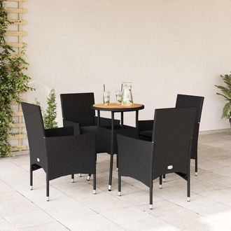 vidaXL Set De Comedor Jard&iacute;n 5 Pzas Con Cojines Rat&aacute;n Pe Acacia Negro Vidaxl
