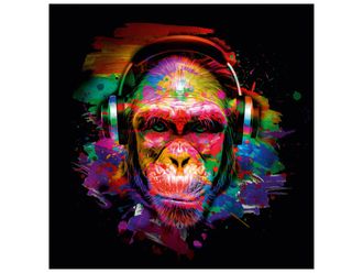 Schubiger M&ouml;bel Digitaldruck auf Glas Pop Art Schimpanse mit Kopfh&ouml;rern
