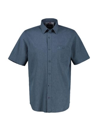 Lerros Kurzarmhemd LERROS, Herren, Gr. XXL, N-Gr, blau (classic navy), Web, Obermaterial: 80% Baumwolle, 20% Leinen, unifarben, regular fit taillenbedeckt, H