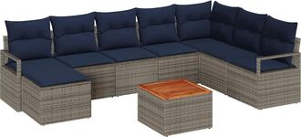 vidaXL Conjunto De Sof&aacute;s De Jard&iacute;n 9 Uds. Gris Rat&aacute;n Sint&eacute;tico Vidaxl