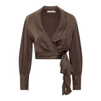 Zimmermann Cropped Wrap Top - female - Zimmermann - Blouses - Brown - XS - Blouses & Shirts
