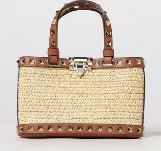 Valentino Garavani Borsa a mano Rockstud in rafia e pelle