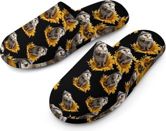 Generic Cute Owl Sitting on Sunflower Mens Cozy Memory Foam Slippers Warm Cotton House Shoes Comfy Slipper for Indoor Outdoor