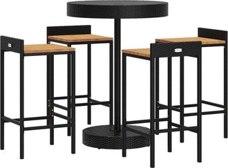 vidaXL Mesa Bar Y Taburetes Jard&iacute;n 5 Pzas Madera Acacia Rat&aacute;n Pe Negro Vidaxl
