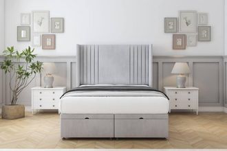 Comfort Beds Elise Naples Ottoman Bed Base-54 Wingback Headboard in Silver | Size: Single