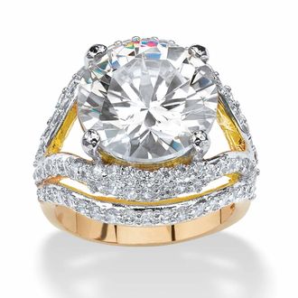 Palm Beach Jewelry 9.88 TCW Cubic Zirconia Gold-Plated Engagement Double Split-Shank Ring