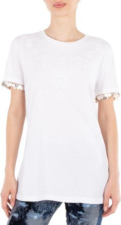 Roberto Cavalli Ladies Optical White Floral Embroidered Cotton T-shirt, Size X-Small