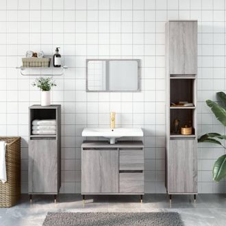 vidaXL Vidaxl - Set De Muebles De Ba&ntilde;o 3 Pzas Madera Contrachapada Gris Sonoma