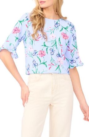 CeCe by Cynthia Steffe Floral Ruffle Sleeve Top in Windsurfer at Nordstrom, Size X-Small