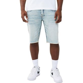 True Religion Ricky Frayed Hem Snap Flap Straight Denim Shorts in Playmaker Faded Indigo Lt Wash at Nordstrom, Size 40