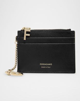 Ferragamo Hot Stamp Zip Leather Card Holder