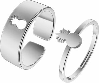 Generic Stainless Steel Ring Men Stainless Steel Ring For Women Men Fashion Gold Silver Matching Rings For Couples Rings Set Adjustable Jewelry Pineapple Love