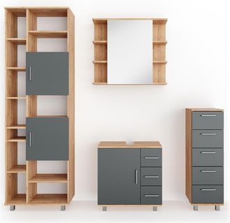 Vicco Conjunto De Muebles De Ba&ntilde;o Ilias, Roble, 4 Piezas