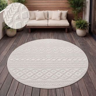 Paco Home Paco Home - Alfombra Salon De Habitacion Cocina Exterior Terraza Jardin Nordica Boho Chic &Oslash; 120 Cm Redon, Crema 4
